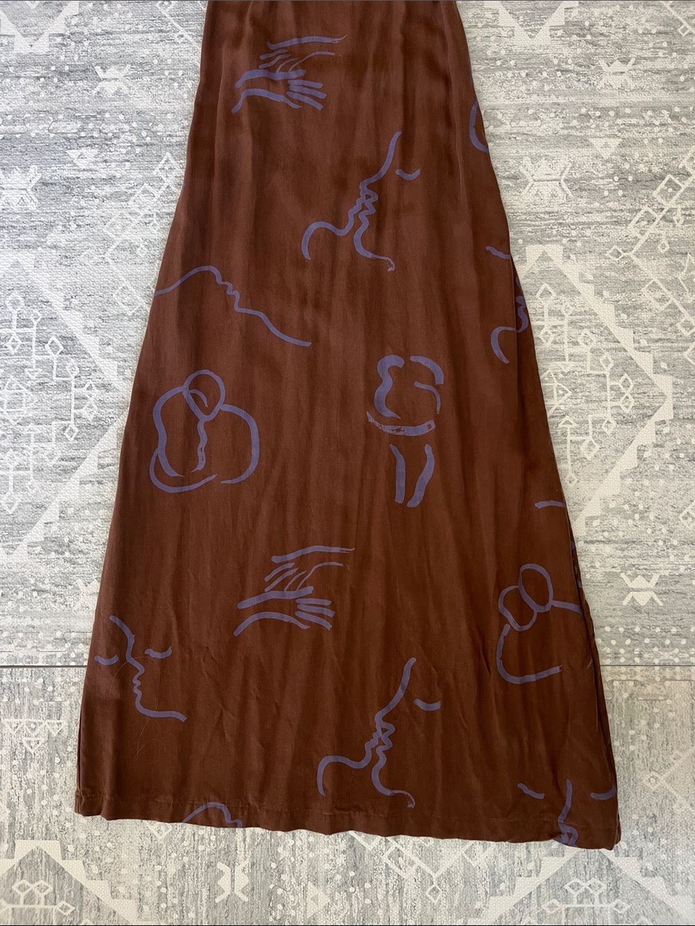 Paloma Wool Brown Midi Dress with Blue Abstract Line Print - Picture 6 of 12